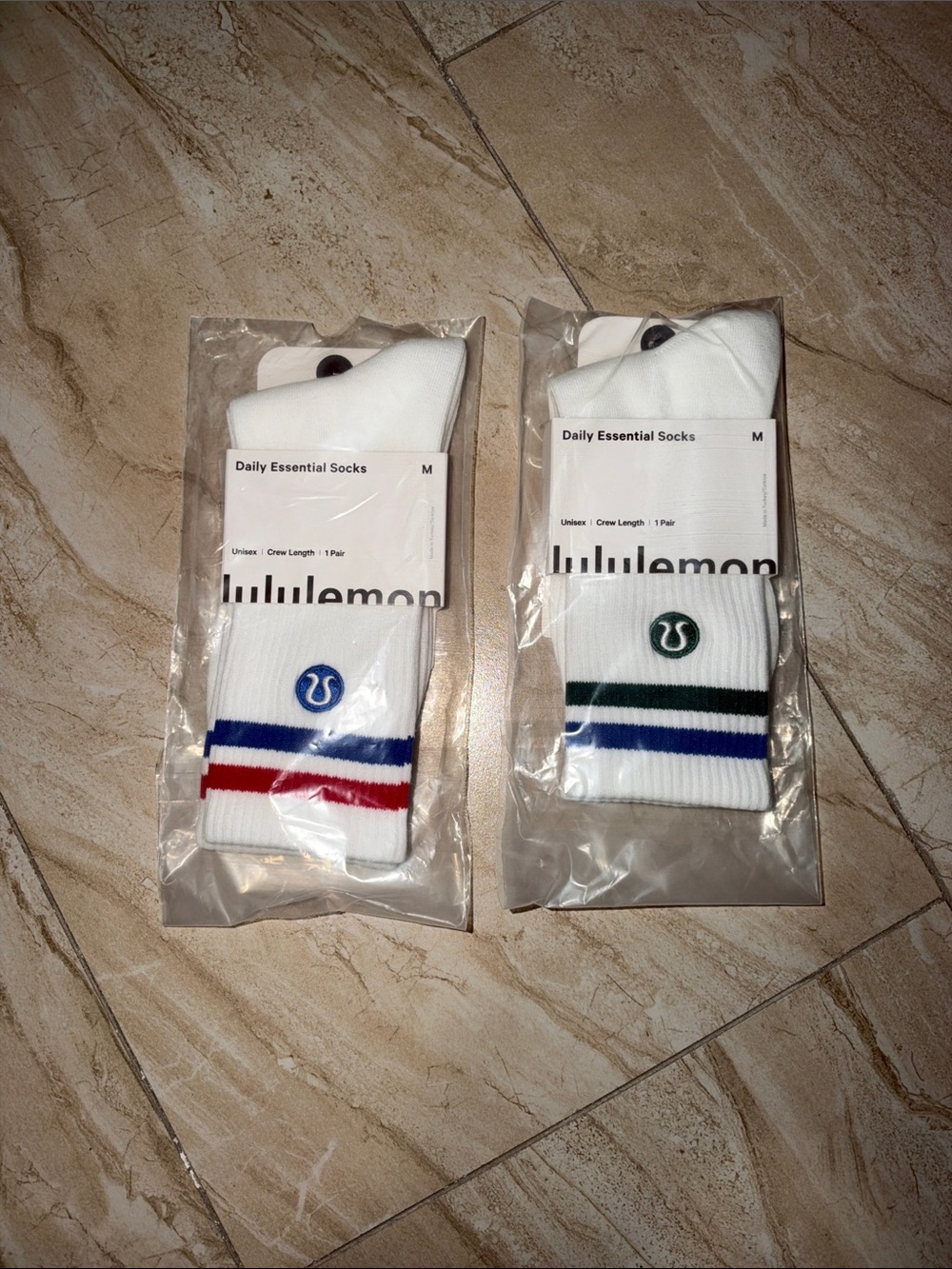 lululemon Daily Essential Socks Striped White & Blue Medium